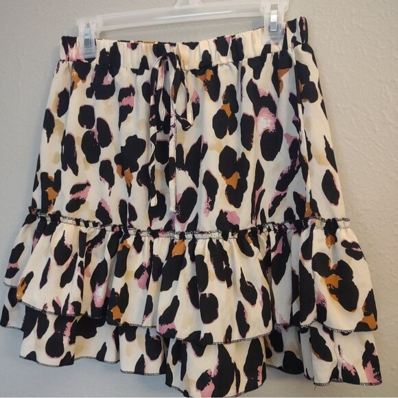 Leopard Print Tiered Ruffle Mini Skirt Size Large - Picture 3 of 11